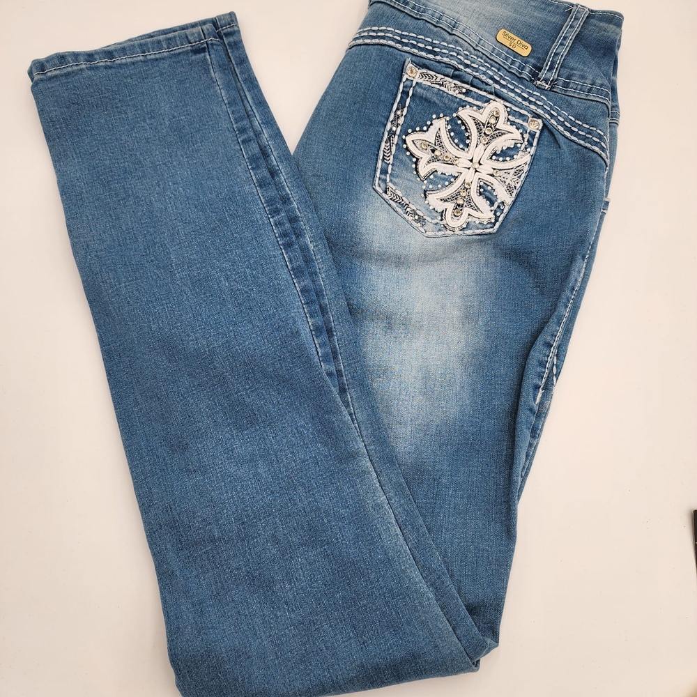 Silver Jeans Blue Skinny Jeans with Embroidered Back